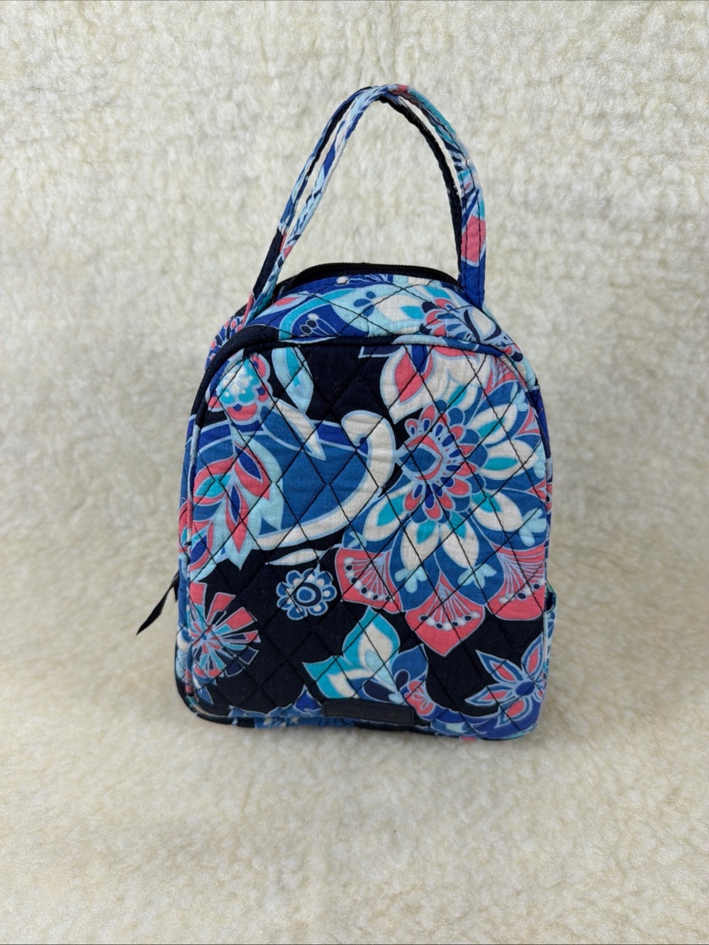 Vera Bradley Navy Floral Quilted Lunch Bag with Pink & Blue Accents